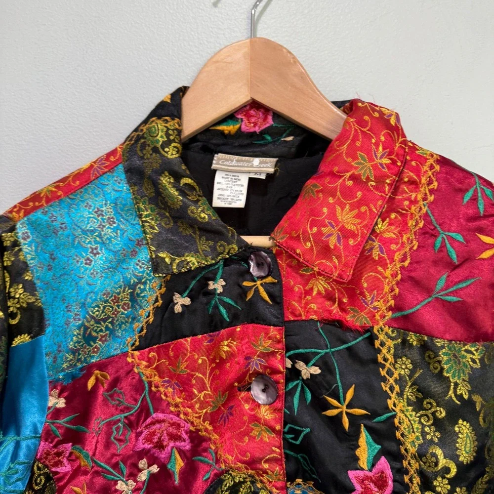 Coldwater‎ Creek Womens M Patchwork Floral Embroidered Jacquard Jacket
